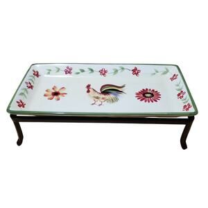 Pfaltzgraff Daybreak Serving Tray With Stand Colorful Rooster Floral Design